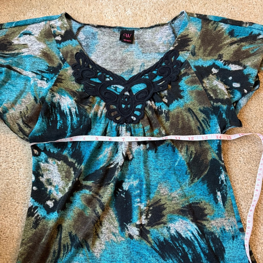 Womens M Y2K Blue v neck flowy top with butterfly sleeves and design on front - Picture 7 of 7